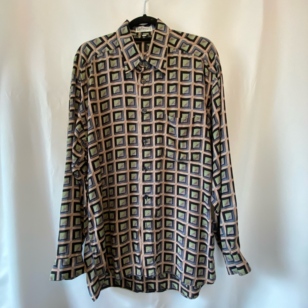 Vintage Leo Rossi Men's Abstract Geometric Button Front Dress Shirt Large Artsy